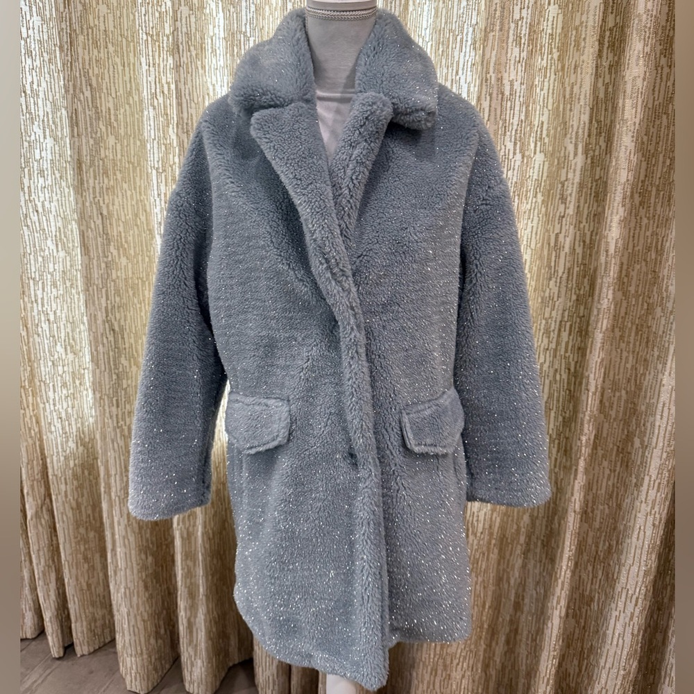 NWT BCBGeneration Light Blue Lurex Teddy Coat